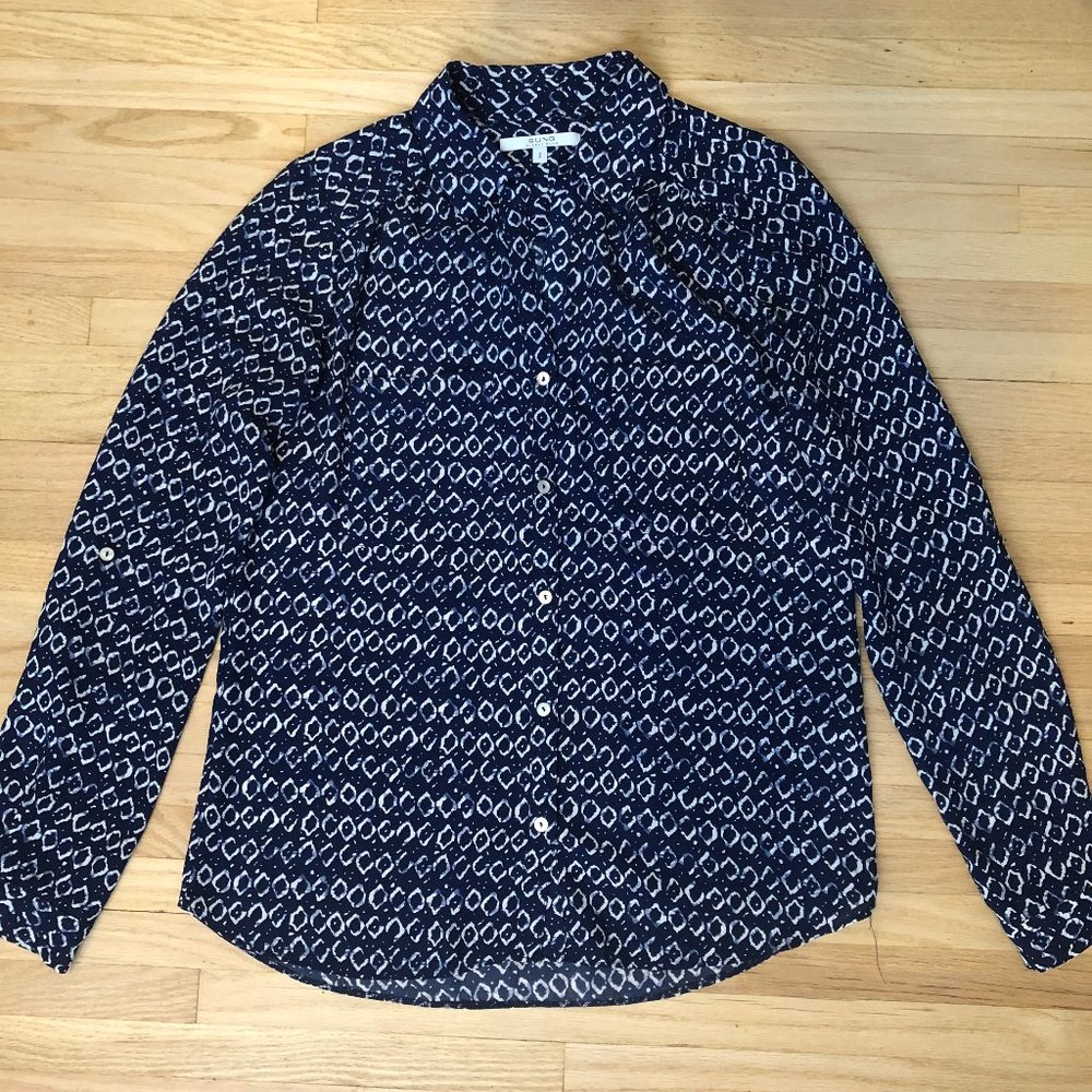 ALFRED SUNG - Patterned Blue Blouse - Small